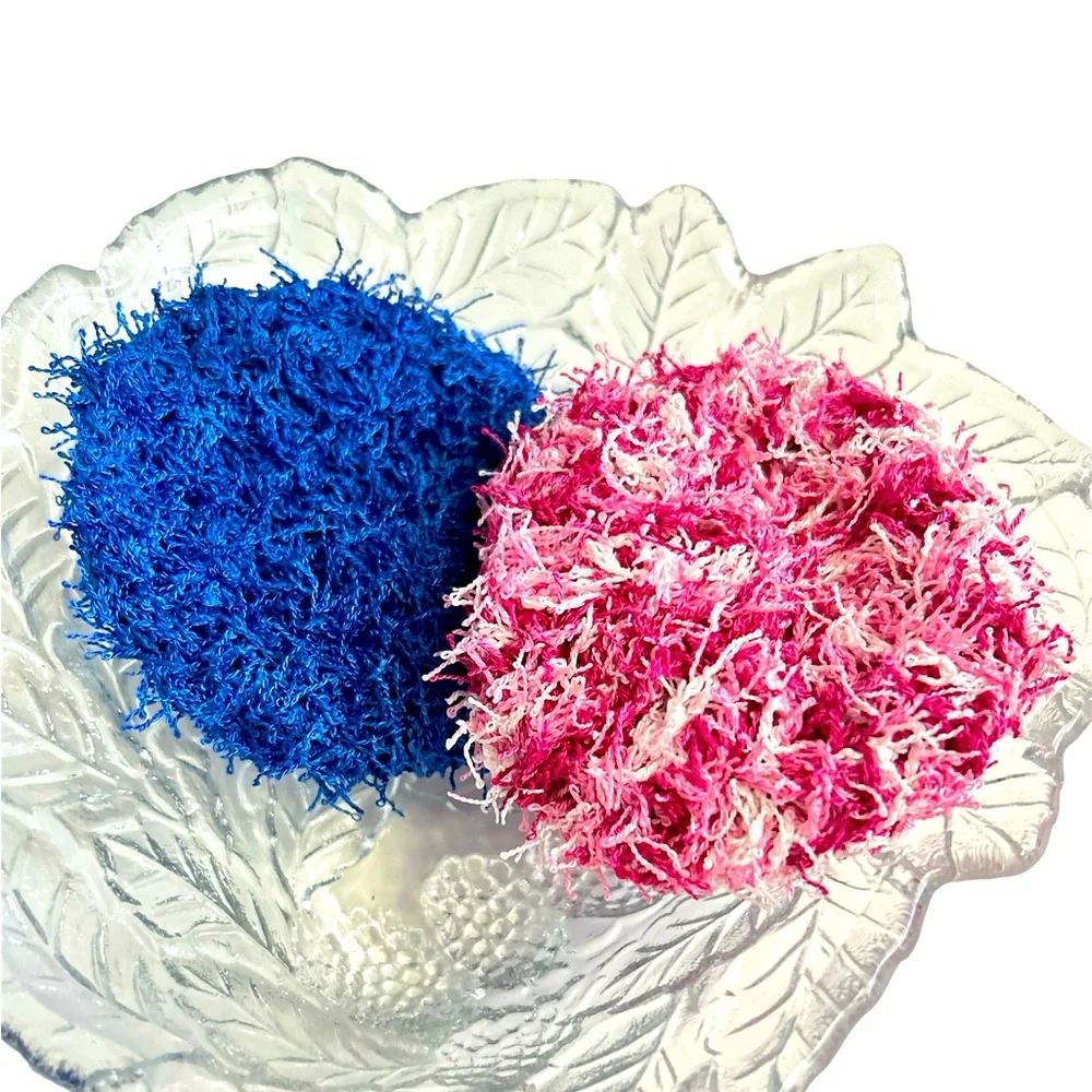 HAND CRAFTED Two Colorful Reusable Crochet Polyester Kitchen Dish Scrubbing Pads